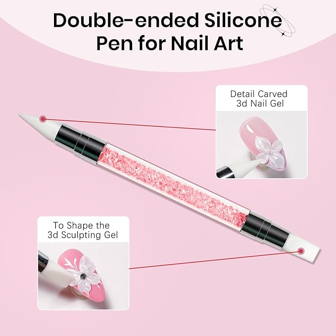 3D Nail Gel Art Pearl White,Solid Gel for Nails Art Non-Sticky Molding Nails for Extension Carving Home DIY Manicure with Nail Art Pen DIY at home