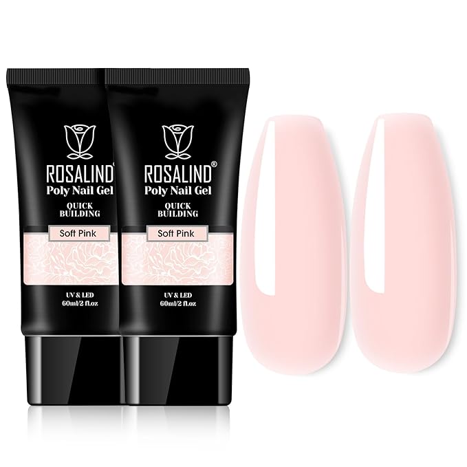 ROSALIND 2 PCS 2oz/60ml Pink Poly Extension Gel Set Bulider Pink Gel for Nail Art, Nail Thickening Poly NailTube Need UV Lamp