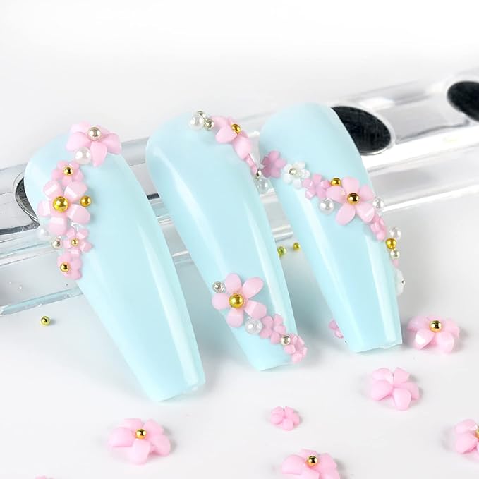 800 Pieces 3D Flower Nail Art Charm White Flowers Nail Decoration Decals Multicolor