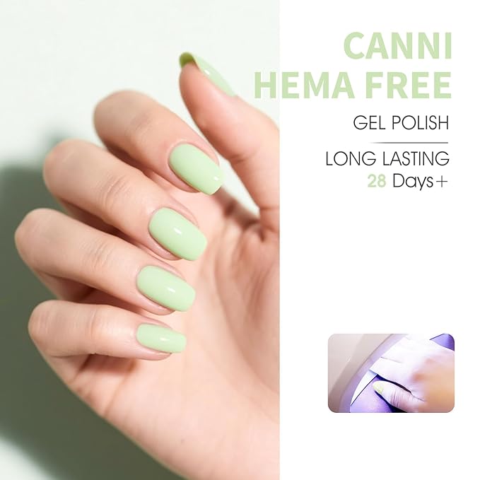 CANNI Mint Green Gel Nail Polish, 1Pcs Pastel Light Green Gel Polish Lime Sage Color Soak Off U V Nail Manicure Salon DIY at Home
