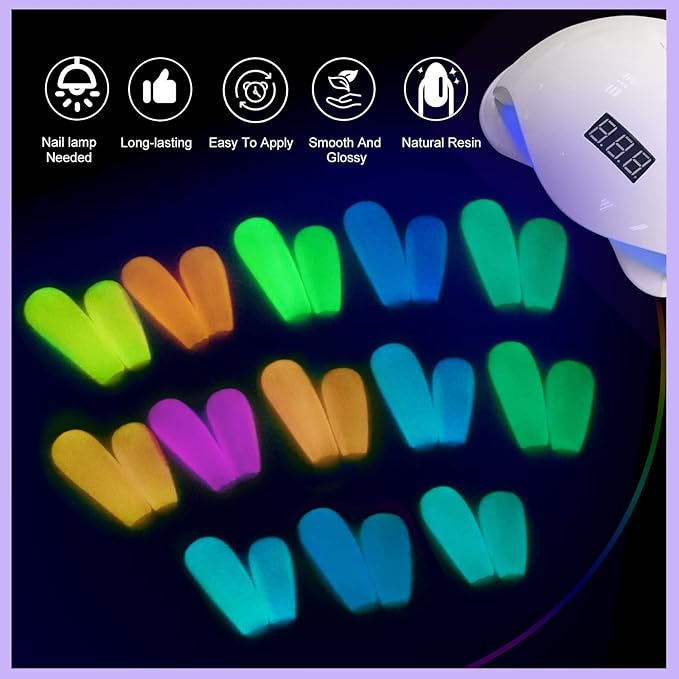 SAVILAND Glows in The Dark Gel Nail Polish Set - 12 Holiday Colors, Luminous Neon Nail Gel Polish Set with Cat Eye Magnets