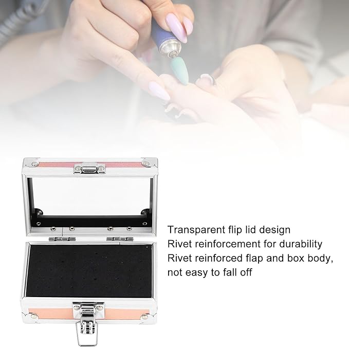 Pomya Nail Drill Bit Holder Storage Box, Multi Hole Nail Drill Bits Stand Displayer with Transparent Cover, Nail Bits Organizers Container (Dazzling Gold)