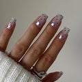 Valentine's Day Press on Nails Medium Square Fake Nails Ombre Chrome Nails Press ons with Black Love Heart Design Full Cover Stick on Nails for Women Manicure,Reusable | Glue Tabs | Easy Apply | 24Pcs
