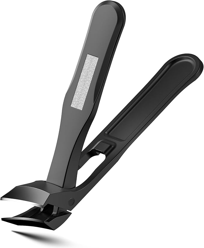 Slanted Curved Blade Ingrown Toenail Clippers for Thick Toenails, Angled Toe Nail Fingernail Cutter Trimmer for Seniors and Men - Black (Black Nail Clipper with File)