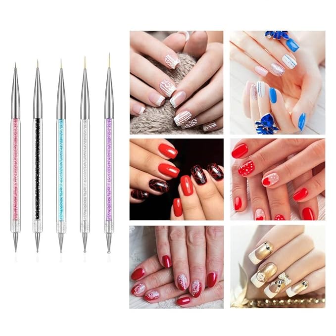 5 Pcs Nail Art Liner Brushes, Dual-ended Nail Art Point Drill Drawing Brush Pen Dotting Tools Set, Nail Design Liner Brushes and Dotting Pen