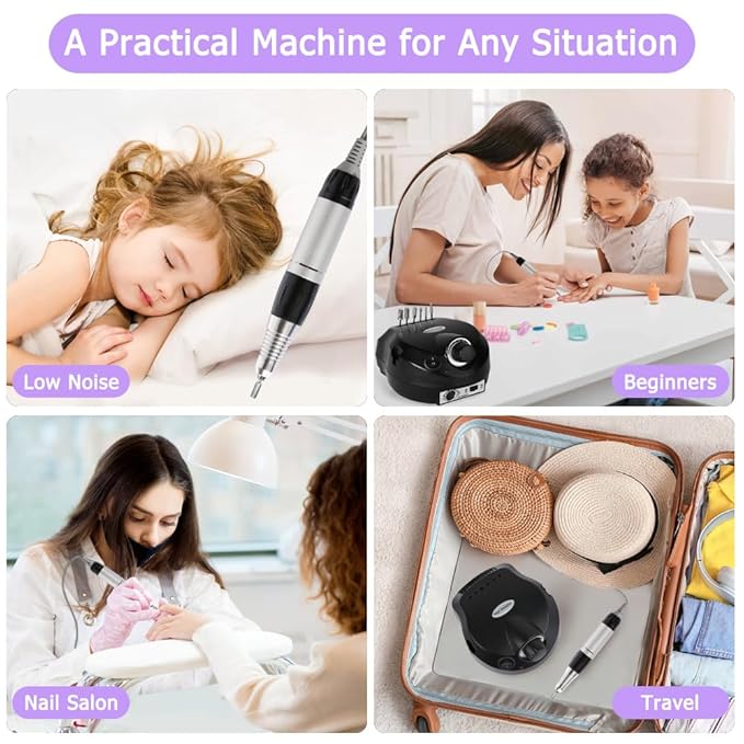Electric Nail Drill Machine 30000RPM Nail Efile Professional Nail File Kit for Acrylic, Gel Nails, Manicure Pedicure Polishing with 6 Drill Bits and Sanding Bands
