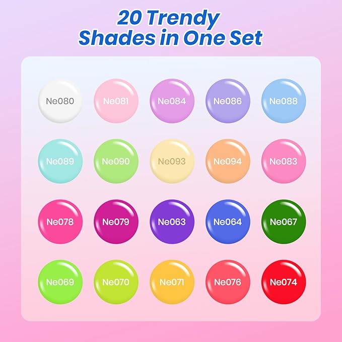 Beetles Deal Box Spring Gel Nail Polish Set - 20 Colors Pastel Neon Rainbow Bright Color Gel Polish Set with Base Top Coat HEMA-Free TPO-Free Manicure UV LED Needed DIY Salon Home Gifts for Women