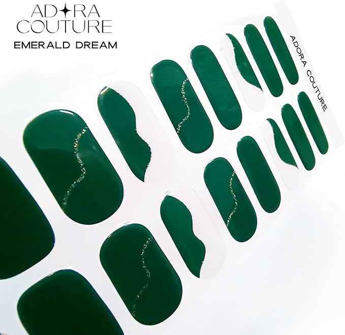 Semi-Cured Gel Nail Strips - 20 Salon-Quality Gel Sticker with UV Light Required, Long Lasting, Easy Application & Removal, Includes Prep Pad, Nail File, Wooden Stick (Green Dream)