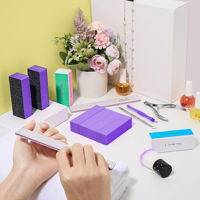 TsMADDTs 13 pcs Nail Buffer Kit with 4-Way Buffing Block, 3-Way Sanding Block, 100/180 Files, Cuticle Trimmer, Nail Care Tool Kit