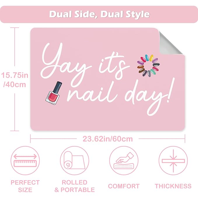 (MAT ONLY)Nail Art Table Mat, Nail Arm Rest Pad for Acrylic Nails, Dual Side PU Leather Nail Art Hand Rest Pillow Mat, Manicure Pad Nail Table Desk Mat for Nails Tech Salon Home Use Yay It's Nail Day