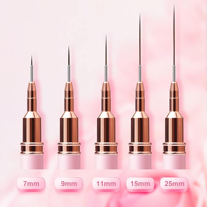 Nail Art Liner Brushes - Eptbsdu 5PC Nail Art Brush for Long Lines, Liner Brush UV Gel Polish Painting Nail Design Brush Metal Handle Nail Drawing Pens, Sizes 7/9/11/15/25mm
