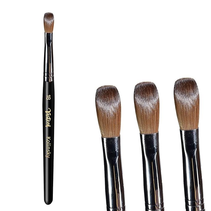 Yasterd Acrylic Nail Brush 100% Kolinsky Brushes for Nails Size 18 Oval Crimped Shaped Brushes for Acrylic Application Black Wood Handle Professional Nail Art Powder Brush Manicure Tool
