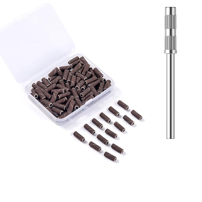 100pcs Small Nail Sanding Bands,Upgrade 3.1mm Mini Nail Sanding Mandrel Bits Nail Drill Bit for Nail File Acrylic Nails Gel Removing Manicure Pedicure Nail Prep Salon Supplies,240 Grit Coffee