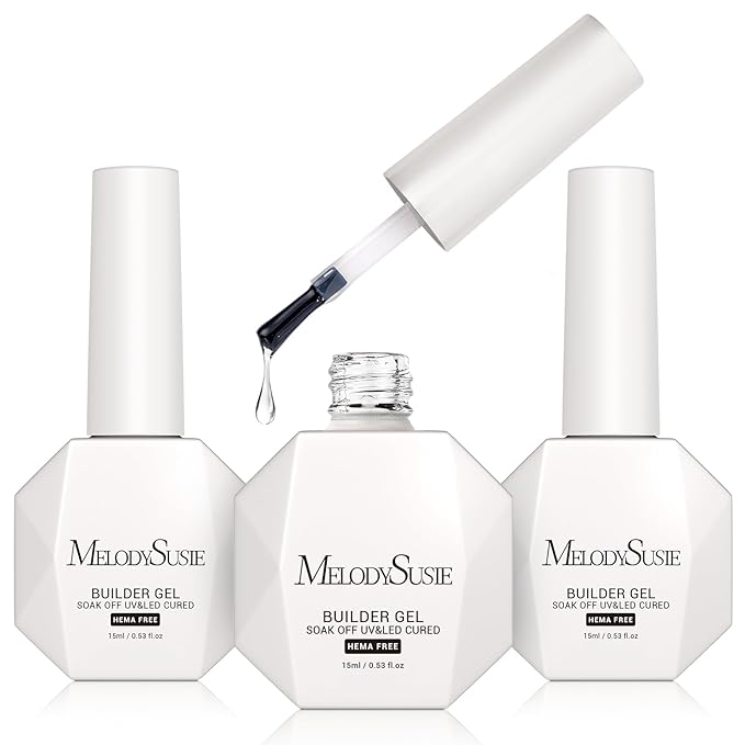 MelodySusie Hema Free Builder Nail Gel for Nails Thickening, 0.5 Fl Oz, Soak Off UV Extension Gel, Nail Art Design Salon DIY Manicure at Home for Women 3PCS