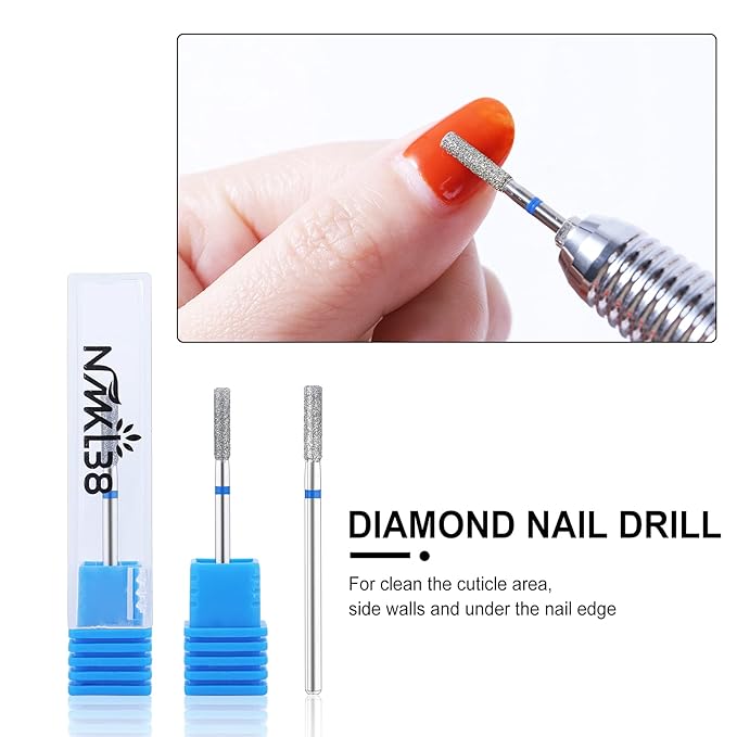 NMKL38 Diamond Bit Small Barrel Shape Electric Nail Drill File Cuticle Cleaner Tool for Rotary Nail Drill Machine Manicure Pedicure Polishing Kit (Medium 2.5)