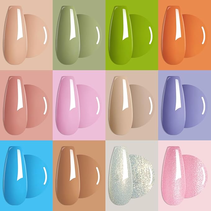 MTSSII Gel Nail Polish Set, 12PCS Pastel Green Pink Gel Nail Polish Kit, Soak Off UV/LED Nail Polish Nail Art Design Salon Home Gifts for Women