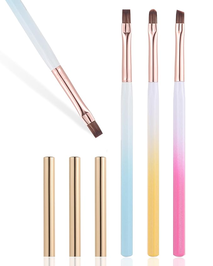 outopen 3Pcs Nail Art Clean Up Brushes, Oval/Flat/Angled Fine Nail Brushes Set Professional Nail Painting Brushes for Cleaning Polish Mistake and Nail Gel Application