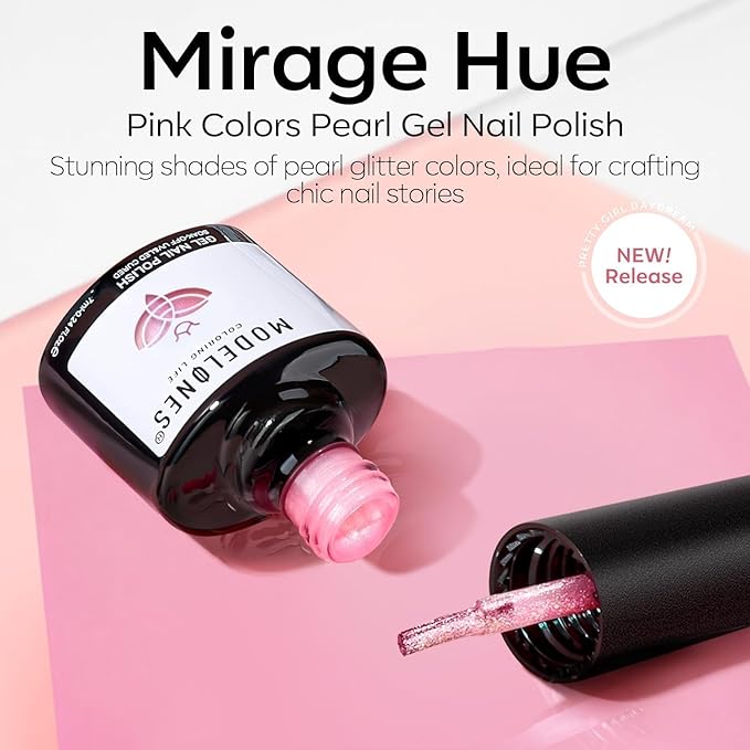 modelones Glitter Gel Nail Polish Pastel Pink Glitter Gel Nail Polish Soak-Off UV Gel Polish - 28+ Days Long-Lasting Salon-Quality Nail Art for Spring DIY Manicure & Gift 15ML