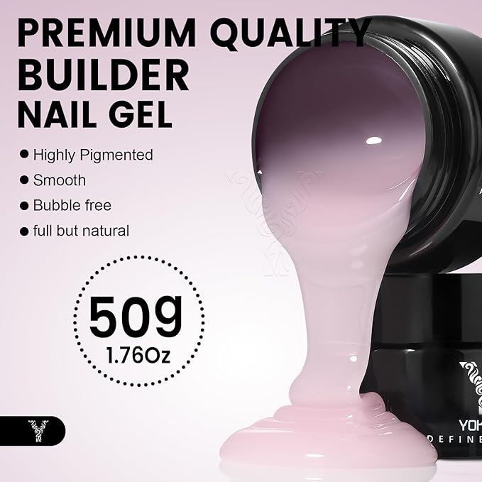 50g Builder Gel for Nails, Long-Lasting Soak-Off Nail Extension Gel for Beginners & DIY Home Salon Manicure(YMH14-Light Nude)