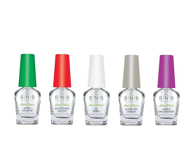 SNS Dip Powder Bases and Sealers Set, 5-Pack - Long-Lasting & Fast-Drying Nail Adhesives & More for Quality Manicures - Featuring Low-Odor Formulas to Be Used with Dipping Powders, 0.5 Fl Oz Each