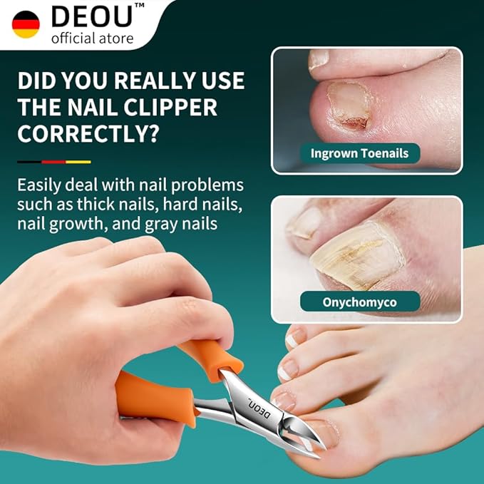 DEOU Podiatrist Toenail Clippers Ingrown Toenail Tools for Thick Nails and Inlaid Nails,Manicure and Pedicure Clippers,Heavy Duty Nail Clippers, Pedicure Tools (Orange)