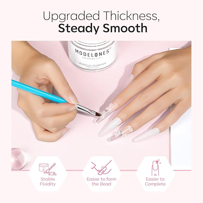 Modelones Acrylic Powder, 4.23oz Transparent Large Capacity Professional Acrylic Nail Powder Polymer for 3D French Nails Manicure Extensions & Carving, Long-Lasting Beauty Gifts