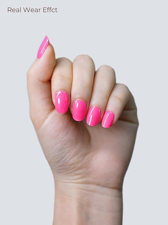 Semi Cured Gel Nail Strips - UV Light Gel Nail Stickers - 20 Long Lasting Salon Quality Wraps (Velvet Kiss Pink)