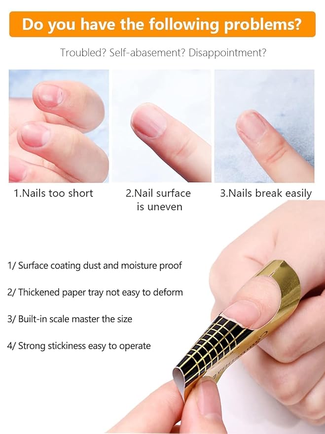 Yokilly Nail Forms for Acrylic, Polygel Tips Guide, Builder Gel - 100PCS Roll With Numbers Marked for Salon Former Stickers, Nail Art DIY