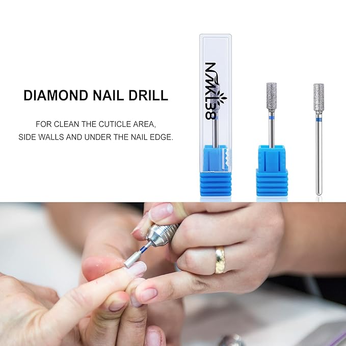 NMKL38 Diamond Bit Barrel Shape Electric Nail Drill File Cuticle Cleaner Tool for Rotary Nail Drill Machine Manicure Pedicure Polishing Kit (Medium 4x10.3)