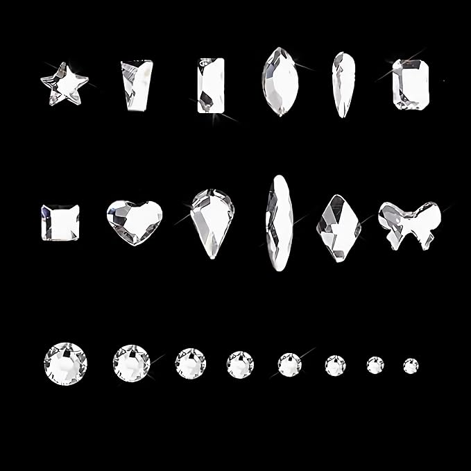 12 Types of 600 White Diamonds + 2500 Flat Rhinestones Mix 20 Styles Flatback DIY Crafts Rhinestone Crystals 3D Ornament‌s Flat Back Stones Set + Tweezers + Drill Pen
