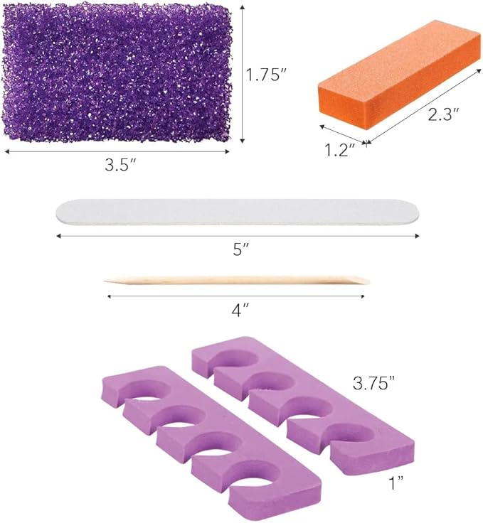 ForPro 5-Piece Pedi Kit, 100-Count, Individually-Packed Pedicure Set, Purple Pumice Pad, Wood Nail File 80/100 Grit, Mini Buffer 80/100 Grit, Wood Stick, Toe Separators