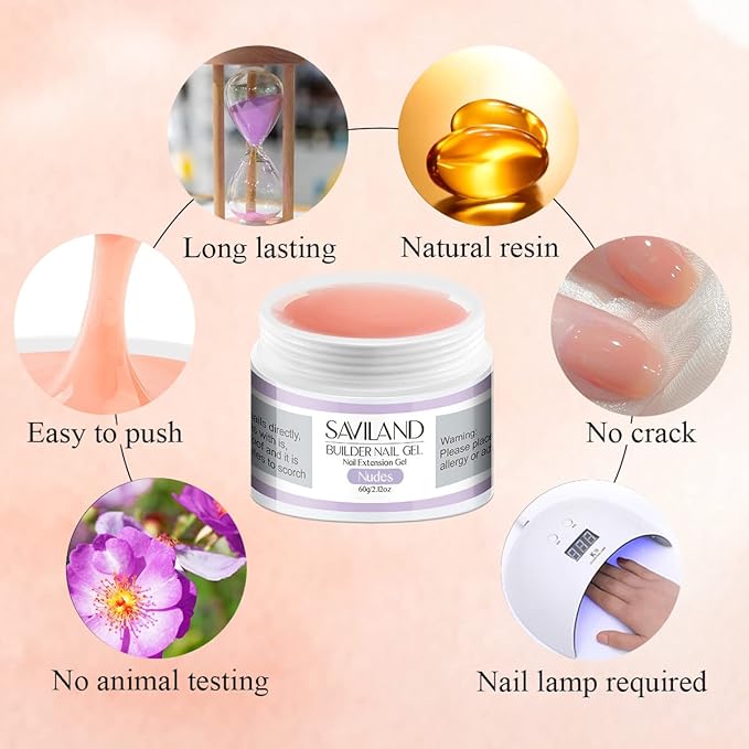 Saviland Builder Nail Gel Kit – 2.1oz nudes Nail Extension Gel for Nail Repair & Strengthen U V Hard Gel for Nails with Gel Nail Brush 100PCS Nail Forms Manicure Tools Nail Supplies for Salon Home DIY
