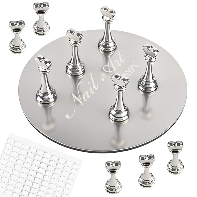ANGNYA Nail Stand for Press Ons,Round Shape Super Magnetic Base Nail Holder for Painting Nails with 200 Pcs Reusable Double-Sided Tape for Nails Practice Nail Tools Home DIY Salon Supplies