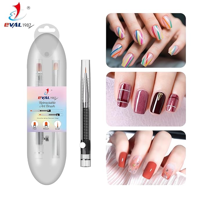 Nail Art Brushes Set, YIHUALE Push Contact Builder Nail Extension Gel Brush, Gel Polish Art Design Pen Painting Tools, Nail Art Liner Brush and Dotting Pen for Salon, DIY (White, 1+2)