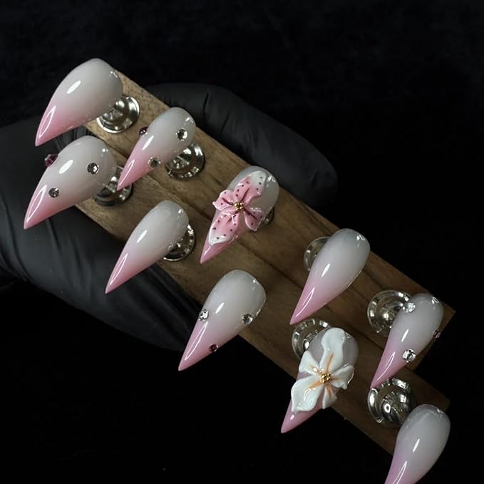 Halloween Press Claw on Nails Long Short Medium Curved Stiletto Handmade Gothic Design Horror Vampire False Nails Dragon Cat Claw Press on Nails Glossy Glue on Nail Thick Acrylic False Nails