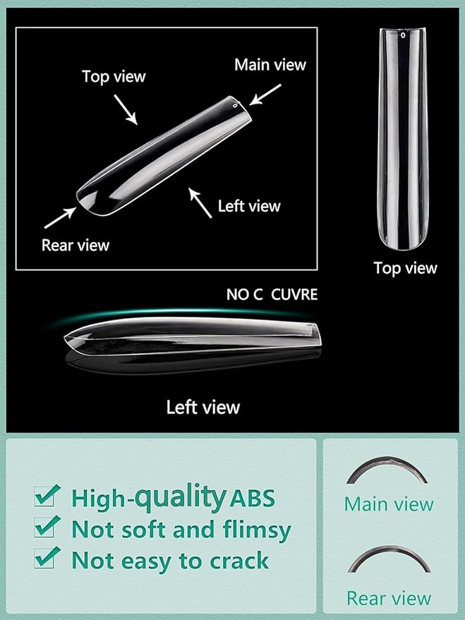 Individual Size 3 5 6 7 Full Cover Square Nail Tips for Acrylic Nails Professional, 200PCS 3XL Extra Long Straight Nail Tip, Straight Tapered Square Press on Nail Tip 4 Mostly Used Sizes