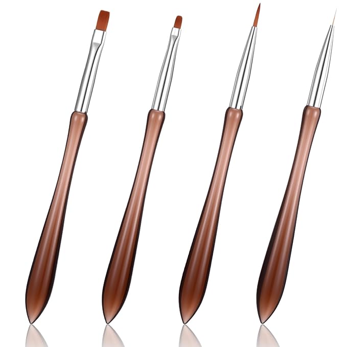 4 Pack Nail Art Brushes, Nail Design Brush Nails Art Brushes for Gel Polish Nails Drawing Pen Home Diy Manicure Dotting Pen Painting Salon Home Round Flat Brush Tools