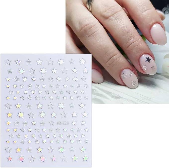 12 Sheets Aurora Nail Art Stickers Decals 3D Self-Adhesive Pegatinas Uñas Glitter Silver Nail Stickers Holographic Heart Star Fire Nail Supplies Nail Art Design Decoration Accessories for Women Girls