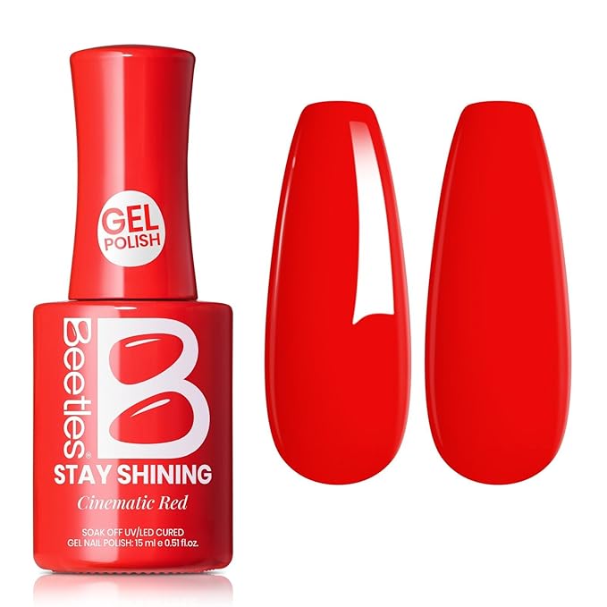 Beetles Red Gel Polish - 15ML/0.51Fl Oz, Red Gel Nail Polish, Same Color Same Bottle STAY SHINING Series, Soak Off UV LED Lamp Spring Nails Art, Long-Lasting Manicure Salon DIY Home Valentines Nails