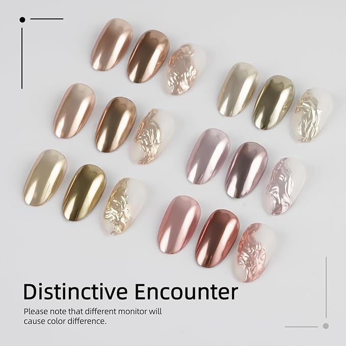 Nail Chrome Powder Metallic Mirror Pigment Rubbing Dust Glitter for Manicure Nail Art Decoration Bronze Rose Gold 6 Colors Kit 0.5g/Jar (TR 6Pcs Set-02)
