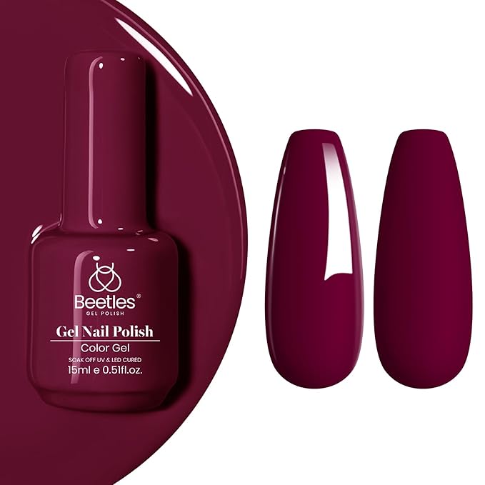 Beetles Wine Red Gel Nail Polish, Burgundy Red Plum Gel Polish Soak Off Uv LED Lamp Nail Art Manicure Salon DIY Design at Home Gifts for Women 0.51 Fl Oz