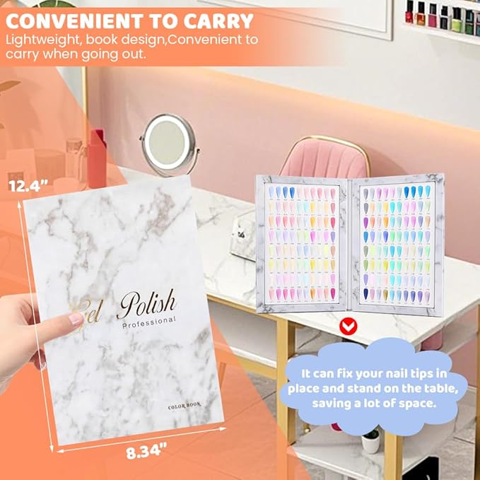 160 Nail Color Display Book with 240 Nail Tips & Number Stickers (1-200) - Professional Color Swatches Book Display Chart