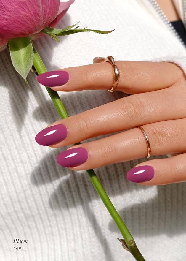 Semi Cured Gel Nail Strips (Plum), Purple Red, 20 Pcs Gel Nail Wraps, Stickers, UV Light Required, Salon Quality, Long Lasting