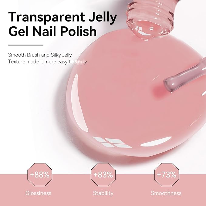 MEGIOR Nude Pink Jelly Gel Nail Polish 0.5 Fl Oz Neutral Transparent Colors Soak Off UV LED Lamp Light Cure Gel Polish Kit for Salon and Nail Art Starter Manicure DIY at Home