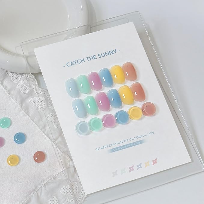 GAOY Spring Jelly Gel Nail Polish Set, 6 Transparent Colors Sheer Green Blue, UV Light Cure Gel Polish for Nail Art DIY at Home
