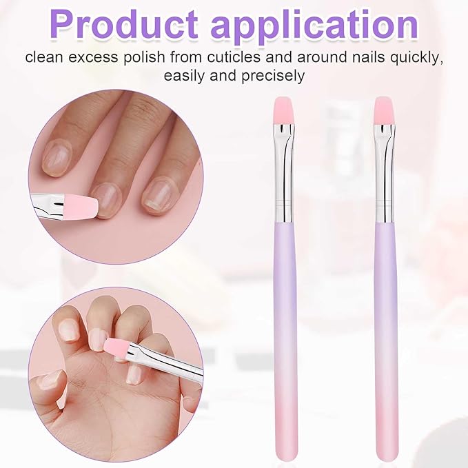 2pcs Nail Clean Up Brushes, Round & Flat Head Pen Painting Tools for Nail Design & Polish Mistake Cleaning