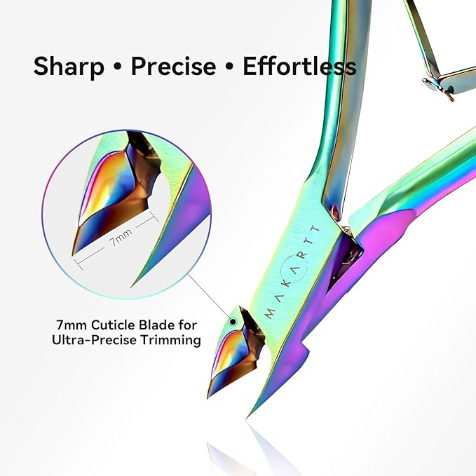 Makartt Cuticle Trimmer with Cuticle Pushers: Cuticle Nipper Professional Manicure Pedicure Set, Stainless Steel Cuticle Remover Kit with Dual End Nail Pusher & Scraper (Rainbow Titanium, 3 PCS)