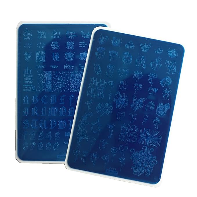 2Pcs Abstract Face Nail Stamping Plates Old English Alphabet Cute Numbers Pictures Nail Art Plate Flower Letter Stainless Steel Design Stamp Template for Printing Stencil Tools