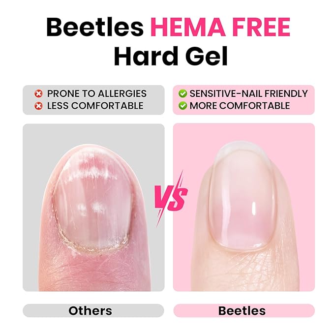 Beetles HEMA-Free Hard Gel for Nails-2 Pcs 1oz 9 in 1 Clear Jelly Pink UV/LED Lamp Cured Sculpting Stengthener Gel for Nail Extension & Nail Repair with Flat Nail Brush for Manicurist Women