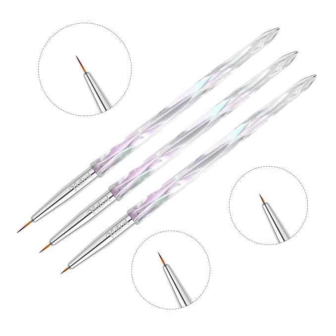 Yasterd Nail Art Liner Brushes, UV Nail Gel Polish Painting Nail Art Design Brush Pen Set for Long Lines, Short Strokes, Details, Blending, Elongated Lines Sizes 5/7/9/11/20/25mm Crystal Handle 6Pcs